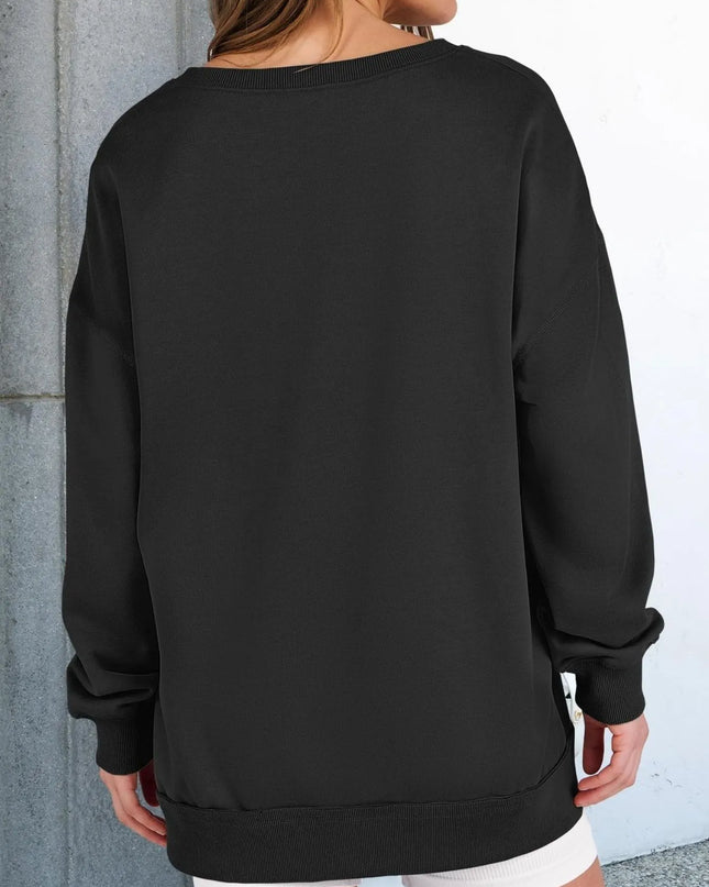 Notched Long Sleeve Oversized Sweatshirt