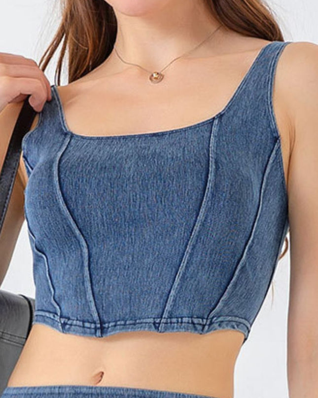 Seam Detail Cropped Denim Tank