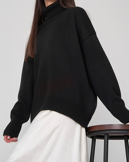 Turtle Neck Dropped Shoulder Sweater Black