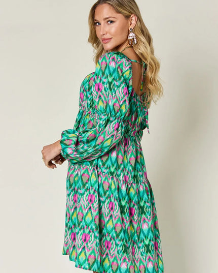 Double Take Full Size Printed Long Sleeve Dress