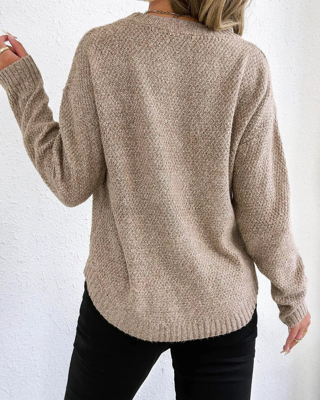 Textured Knit Relaxed Fit Round Neck Sweater
