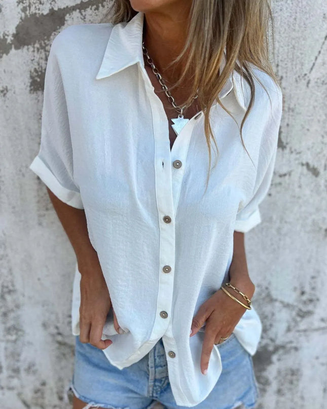 Full Size Collared Neck Half Sleeve Shirt Plus Size 