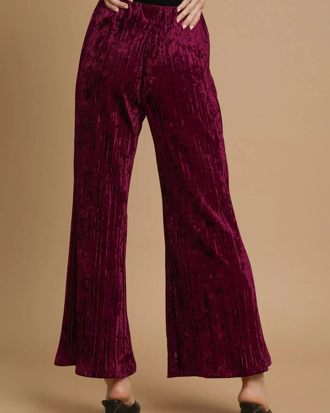 Umgee Velvet Pleated Wide Leg Pants