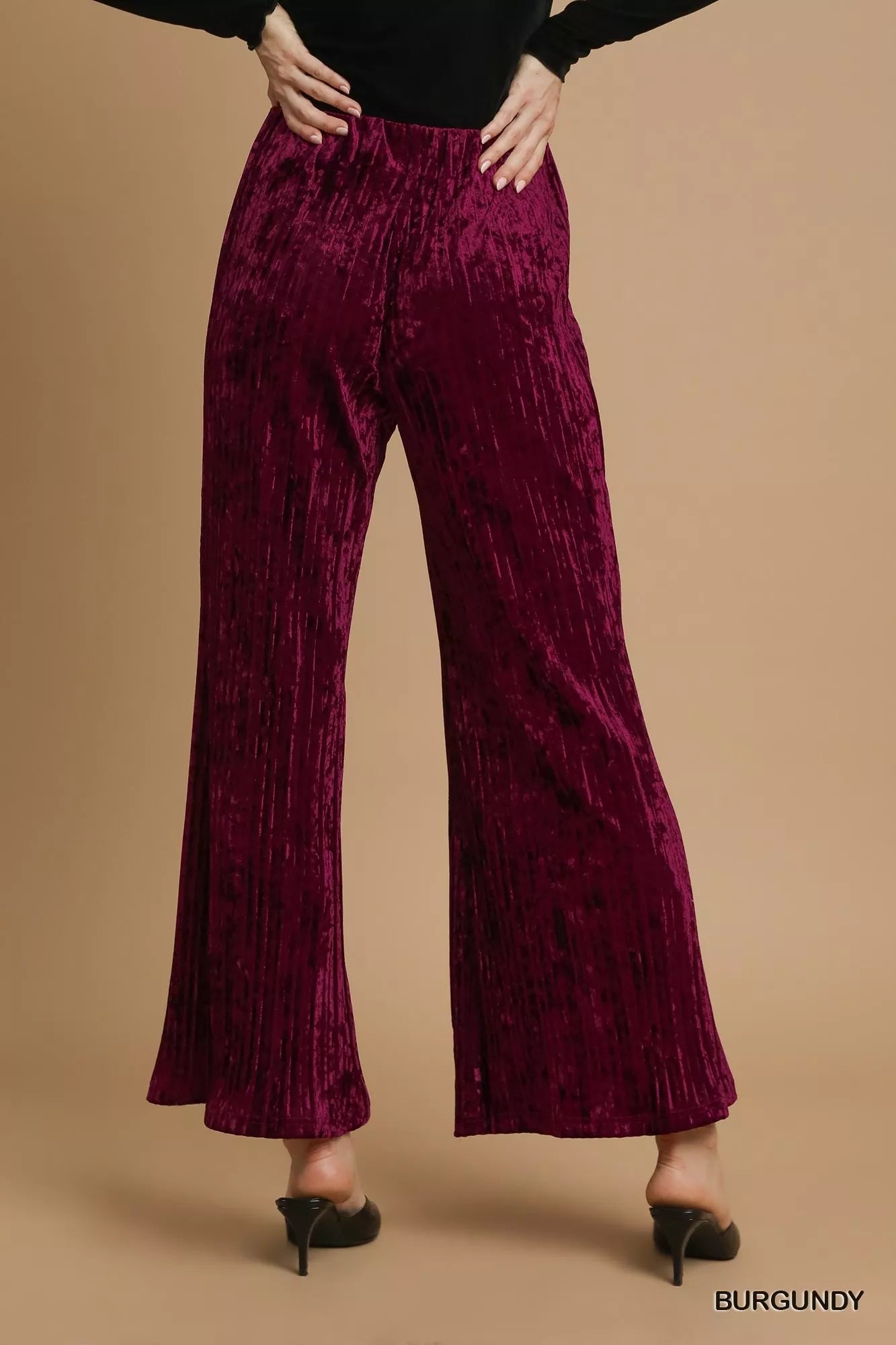 Umgee Velvet Pleated Wide Leg Pants