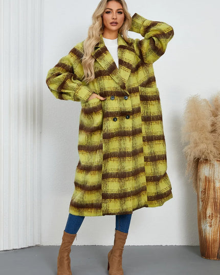 Contrast Double-Breasted Long Sleeve Longline Coat