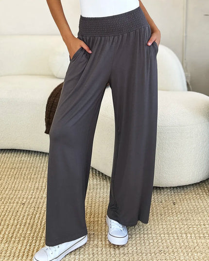 Basic Bae Full Size Smocked Wide Waistband Wide Leg Pants