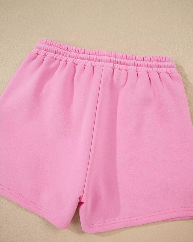 Color Block Sweatshirt and Elastic Waist Shorts Set