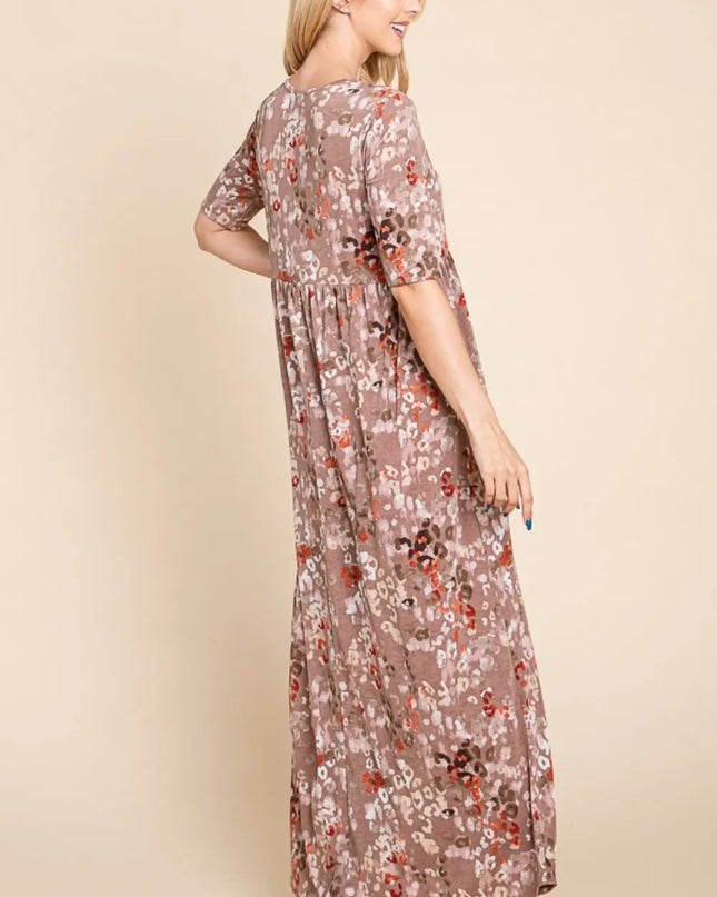 BOMBOM Printed Shirred Maxi Dress