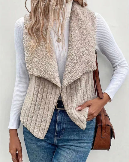 Open Front Fuzzy Vest Coat Dust Storm
