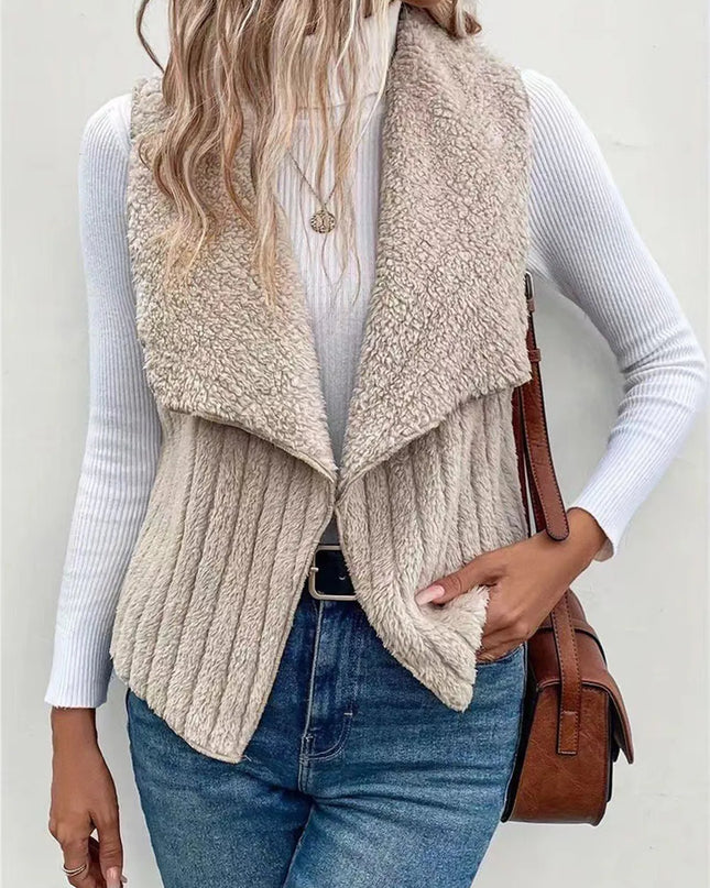Open Front Fuzzy Vest Coat Dust Storm
