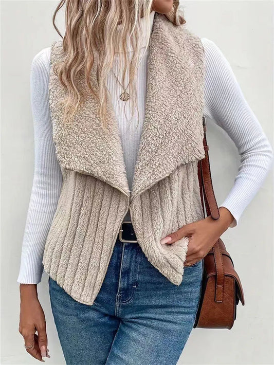 Open Front Fuzzy Vest Coat Dust Storm