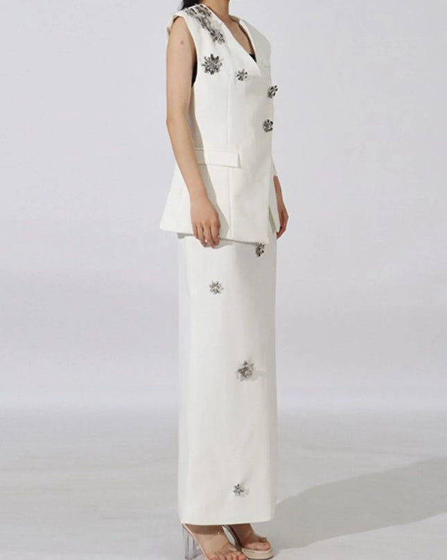 Flower Sleeveless Vest and Skirt Set