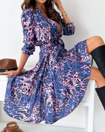 Printed Tie Waist Midi Dress 
