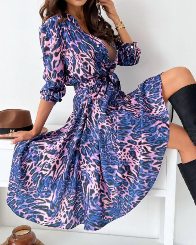 Printed Tie Waist Midi Dress 