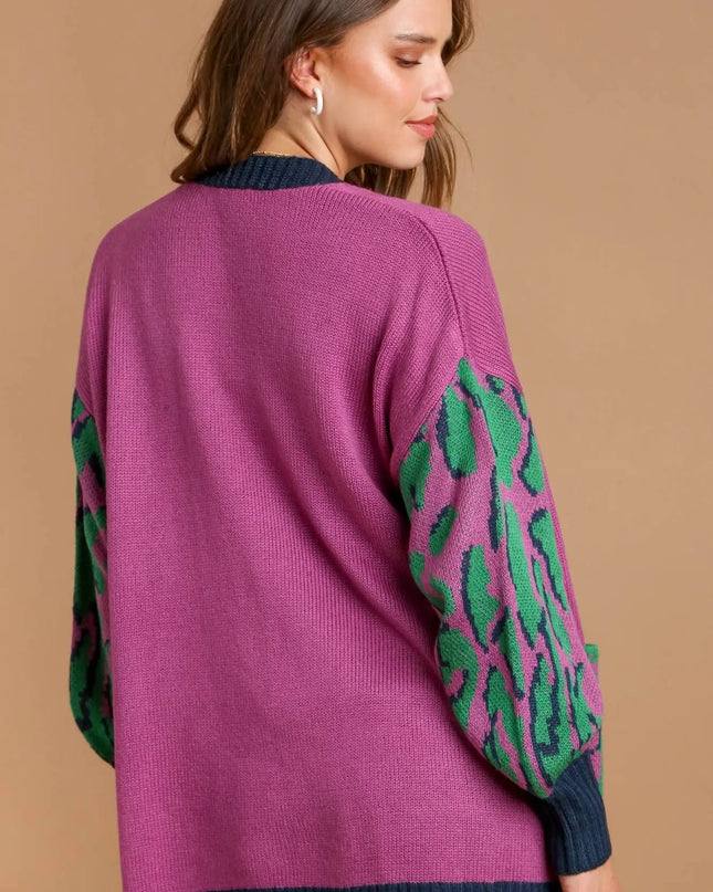 Umgee Animal Print Open Front Sweater Cardigan