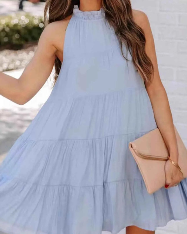 Tiered Sleeveless Tie Back Mini Dress