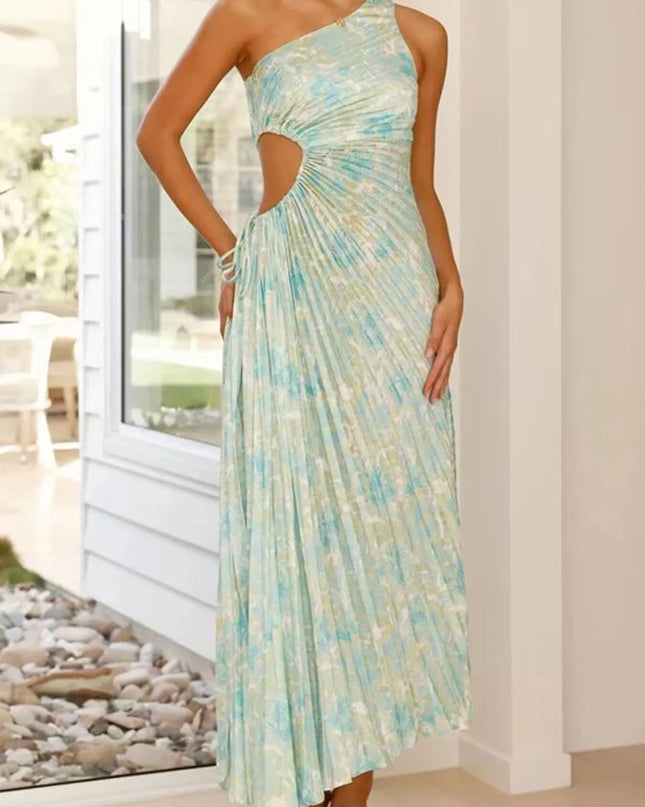 Full Size Single Shoulder Pleated Midi Dress Plus Size 