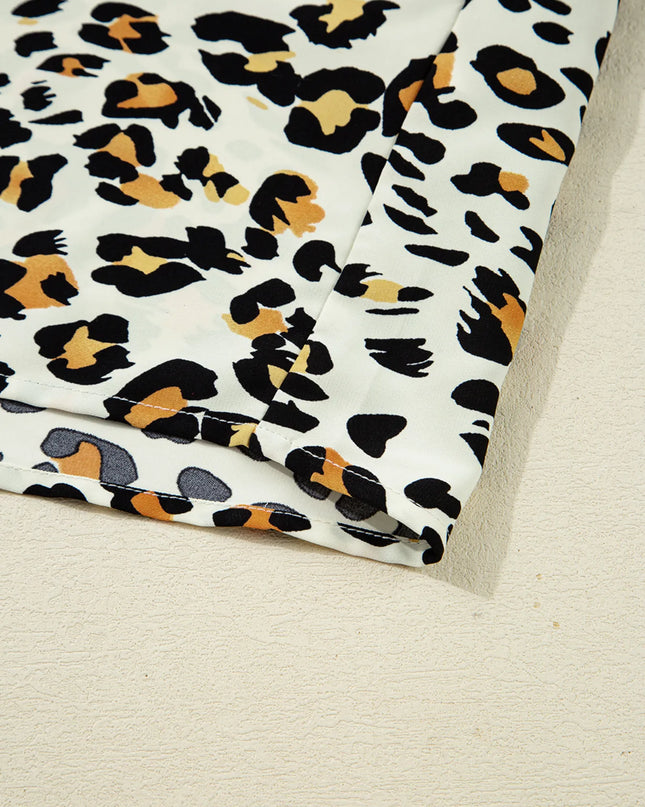 Leopard Print Contrast Striped V Neck Blouse