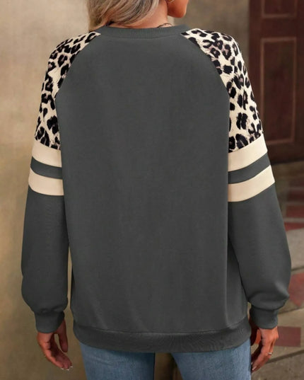 Leopard Round Neck Raglan Sleeve Sweatshirt