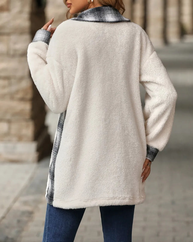 Plaid Contrast Dropped Shoulder Coat