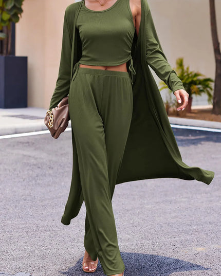 Drawstring Tank, Long Sleeve Cover Up and Pants Set