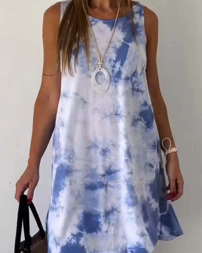 Full Size Tie-Dye Sleeveless Mini Tank Dress Plus Size 