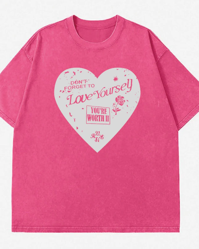Heart Round Neck Short Sleeve T-Shirt 