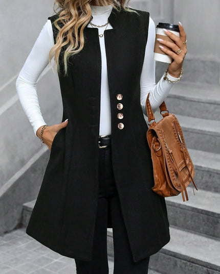 Button Up Longline Vest Coat Black