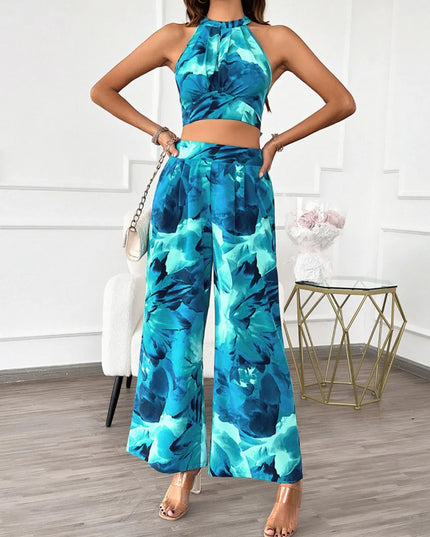 Devine Printed Halter Neck Top and Pants Set