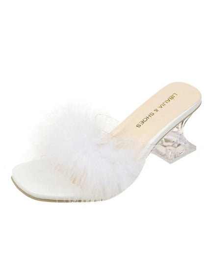 Fluffy Strap Block Heel Sandals 