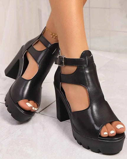 Cutout Block Heels Sandals