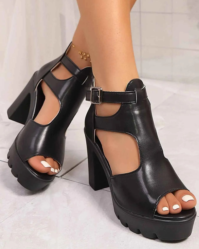 Cutout Block Heels Sandals