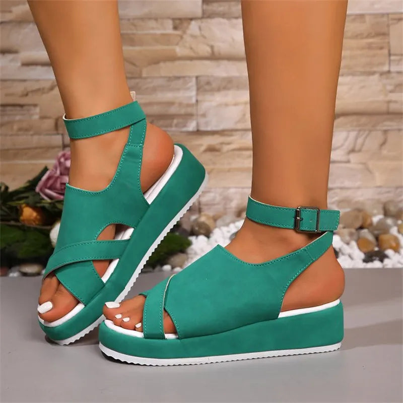 Cutout Platform Sandals Green