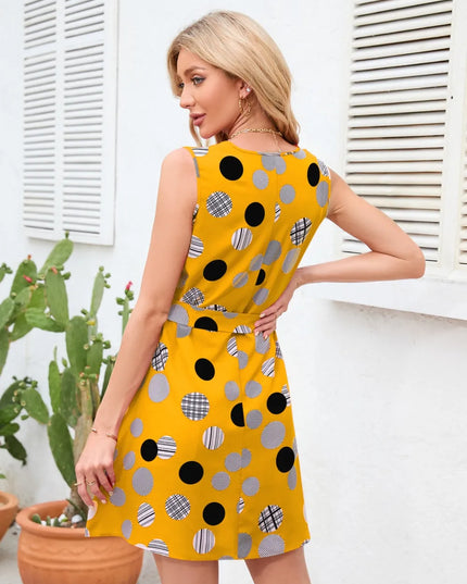 Tied Polka Dot V-Neck Dress