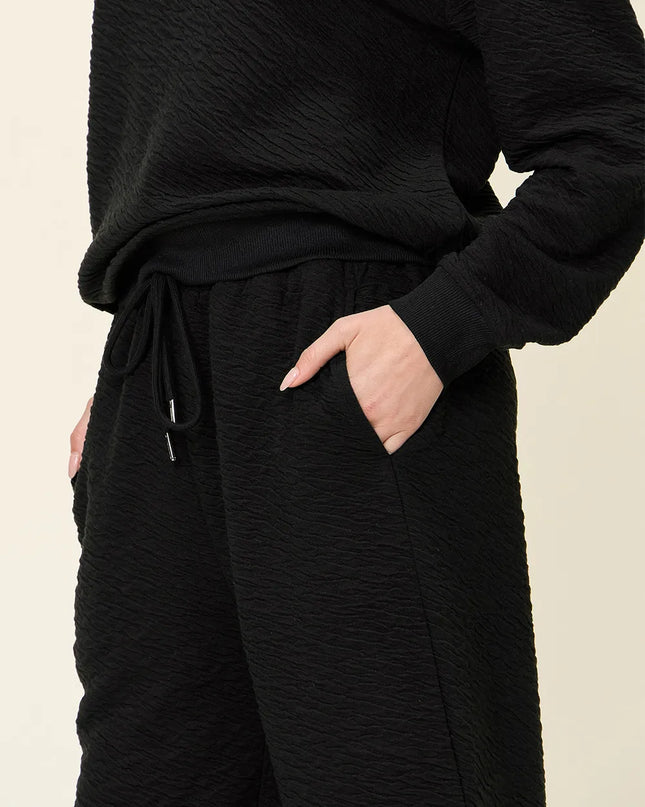 Double Take Full Size Texture Long Sleeve Top and Pants Set