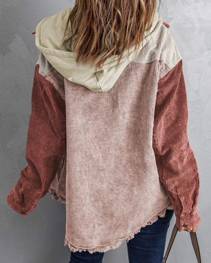 Snap Front Hooded Corduroy Shacket