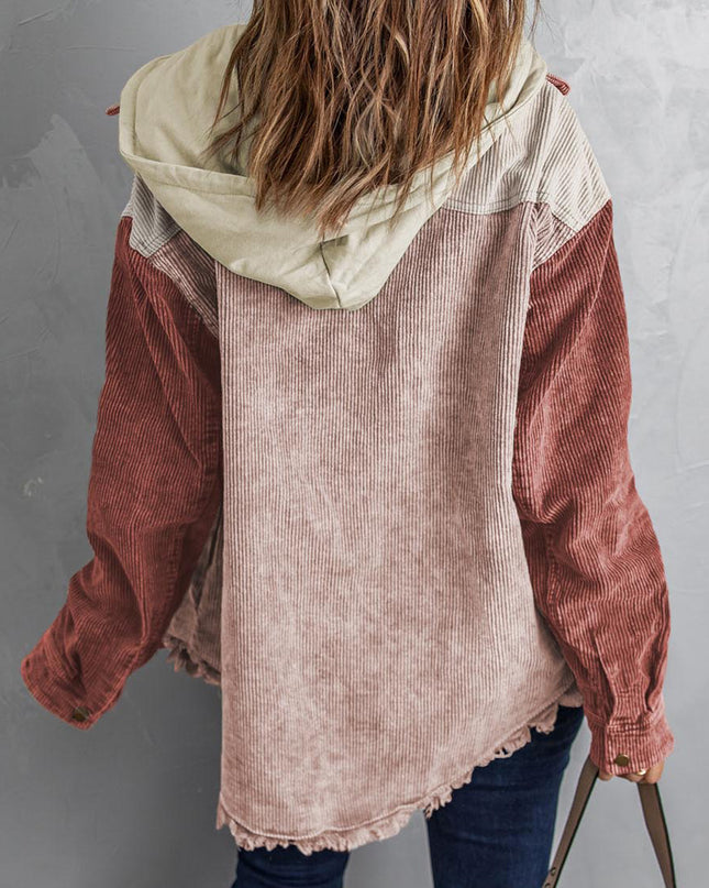 Snap Front Hooded Corduroy Shacket