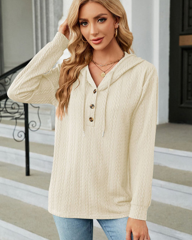 Cable-Knit Long Sleeve Hoodie Tan