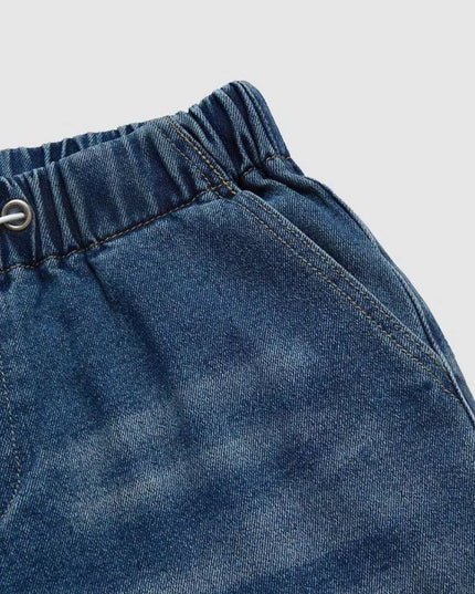 Drawstring Waist Wide Leg Shirred Jeans