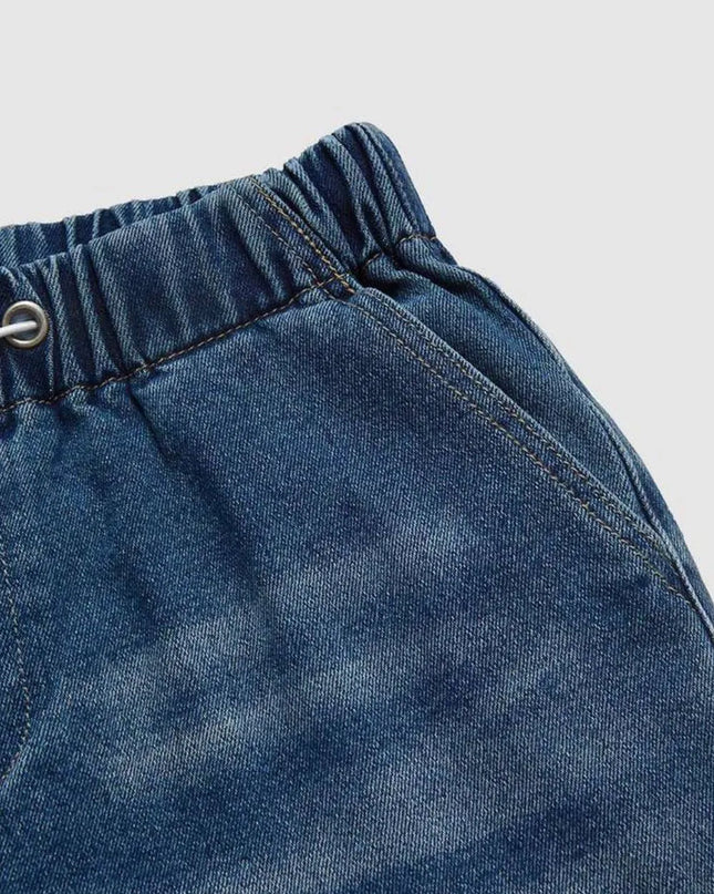 Drawstring Waist Wide Leg Shirred Jeans