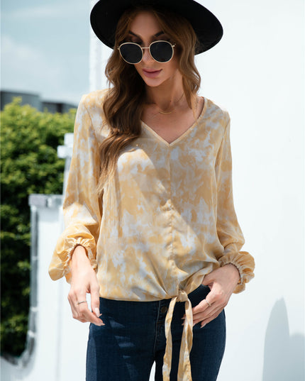 Tie-Dye Tied Balloon Sleeve Blouse