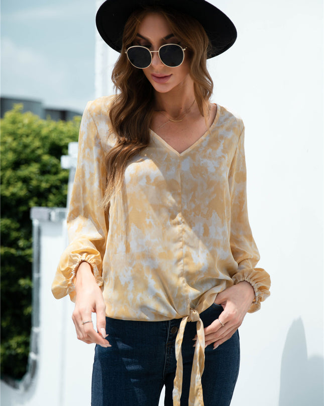 Tie-Dye Tied Balloon Sleeve Blouse