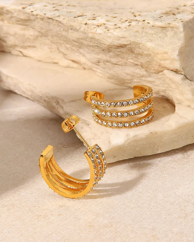 Stainless Steel Inlaid Zircon C-Hoop Earrings