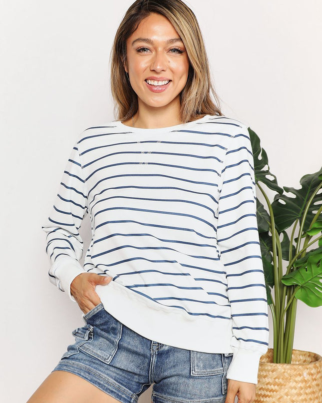 Double Take Striped Long Sleeve Round Neck Top Stripe