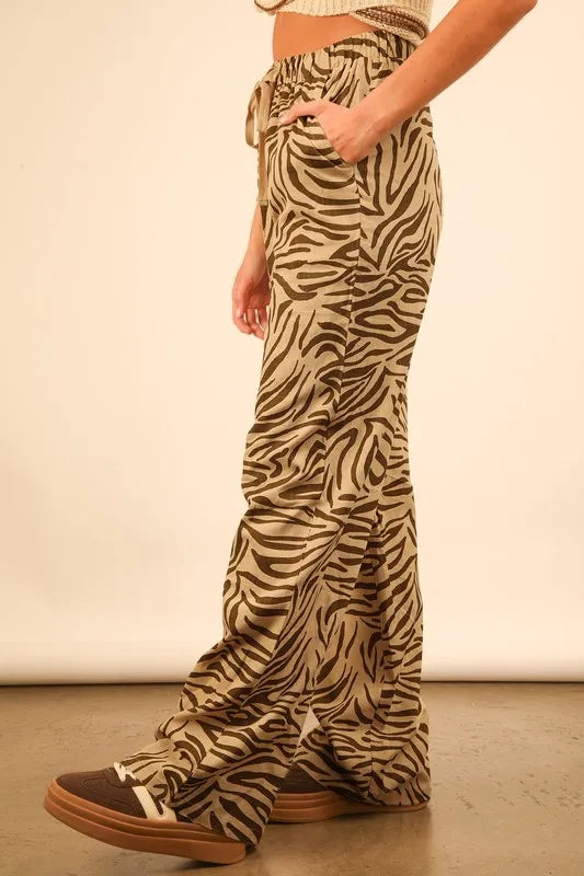 VERY J Animal Print Linen Wide Leg Pants