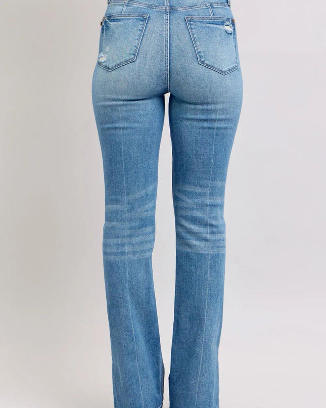 Judy Blue HW Tummy Control Vintage Wash Side Slit Slim Boot Jeans
