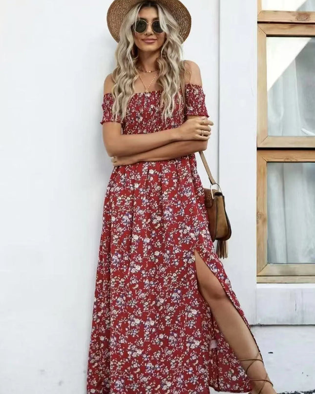 Full Size Slit Off-Shoulder Floral Midi Dress Plus Size