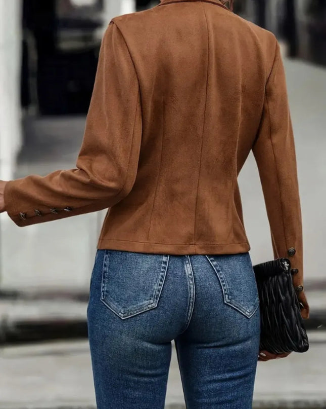 Decorative Button Open Front Long Sleeve Jacket