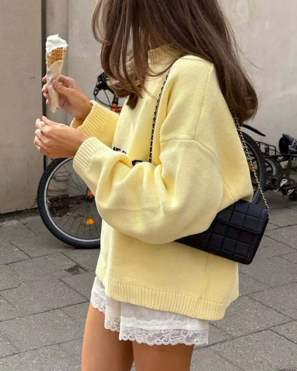 Letter Ribbed Hem Long Sleeve Sweater