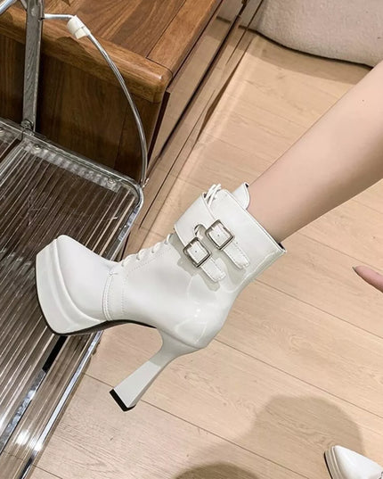 Lace Up Block Heels Boots